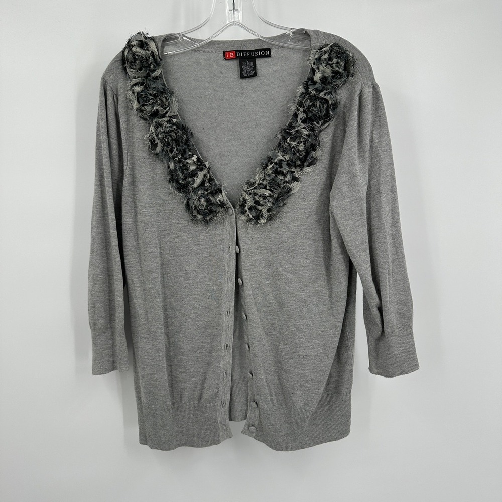 Womens Shabby Chic Coquette Cardigan Sweater Size L Rosette Feminine Soft Girl